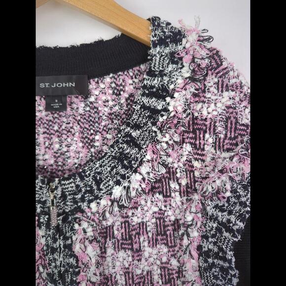 [SOLD] ST JOHN Women's Sz US 8 L Pink Tweed Sleeveless Vest Boucle Houndstooth - Picture 2 of 10